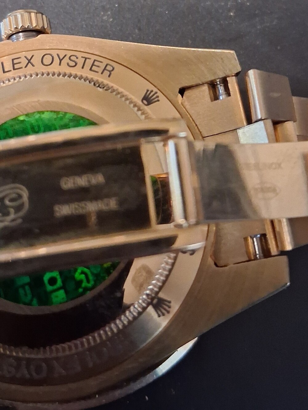 BLING WATCH  Day-Date Gold Watch with Dark Green and Diamond Bezel Automatic - Picture 2 of 7